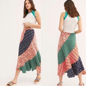Free People Polska Medley Patchwork Maxi Skirt Size 8